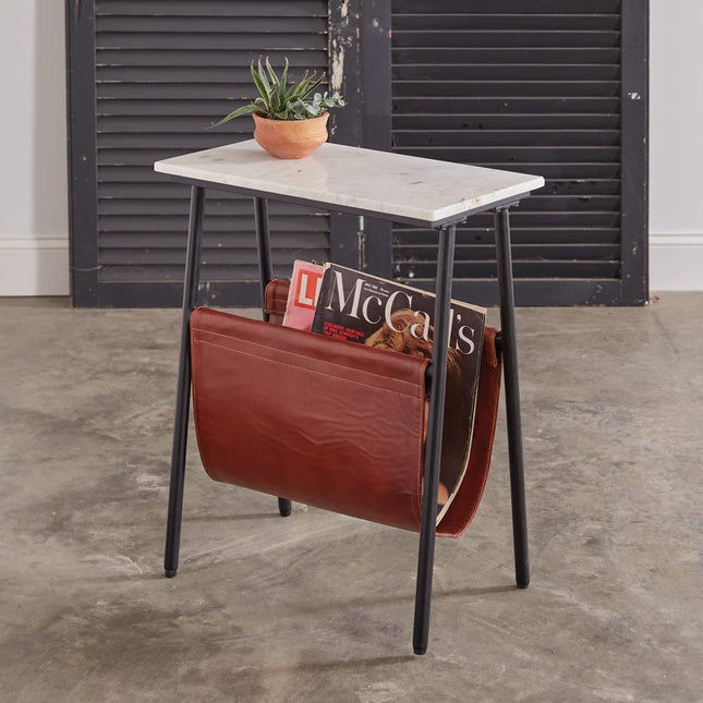 Colonial Tin Works 510539 Marble Top Leather Sling Side Table, 24.50-inch Height