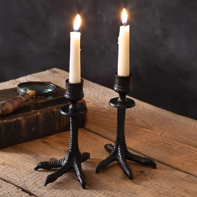 Colonial Tin Works Crows Feet Taper Candle Holders, Set of 2 Black 4.25'' x 6'' x 7'' 370805