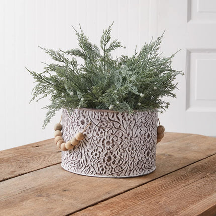 CTW Home Collection 370679 Wildflowers Stamped Metal Bucket with Wood Bead Handles, 9-inch Diameter