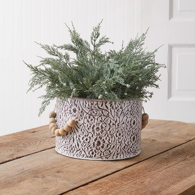 CTW Home Collection 370679 Wildflowers Stamped Metal Bucket with Wood Bead Handles, 9-inch Diameter