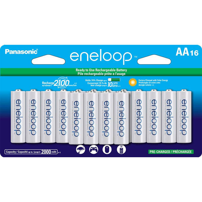 Panasonic BK-3MCCA16FA eneloop AA 2100 Cycle Ni-MH Pre-Charged Rechargeable Batteries, 16-Battery Pack