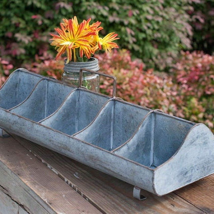 Galvanized Steel Metal Country Garden Planter Feed Trough Caddy with Handle 10 Compartments