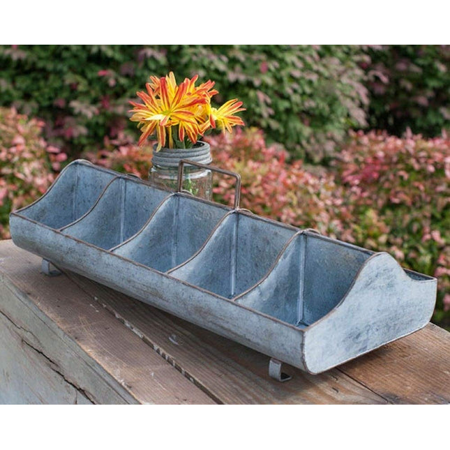 Galvanized Steel Metal Country Garden Planter Feed Trough Caddy with Handle 10 Compartments