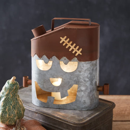 CTW Home Collection Frankenstein Gas Can Luminary, 10.25-inch Height, Metal, Candleholder, Spooky Halloween Decoration