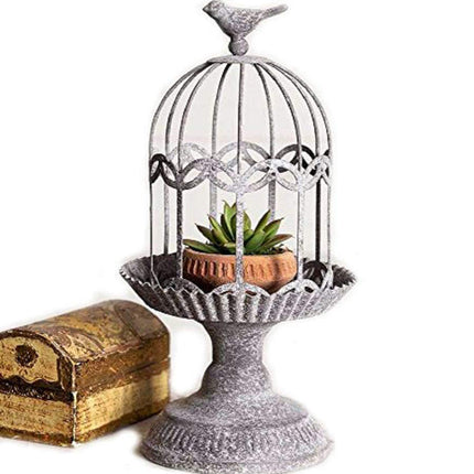 Vintage Style Rustic Metal Song Bird Gazebo Cage Cloche Home Decor