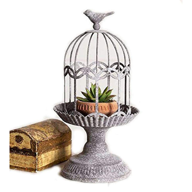 Vintage Style Rustic Metal Song Bird Gazebo Cage Cloche Home Decor