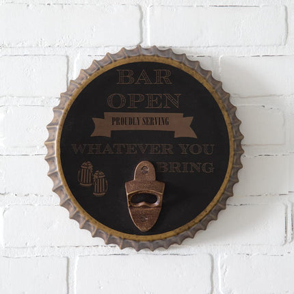 CTW Home Collection Bar Open Bottle Opener Sign, 11-inch Diameter, Home Decor, Bar Tools, Kitchen Accessories