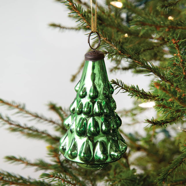 CTW Home Collection Christmas Tree Mercury Glass Ornament, 5-Inch Height, Set of 4