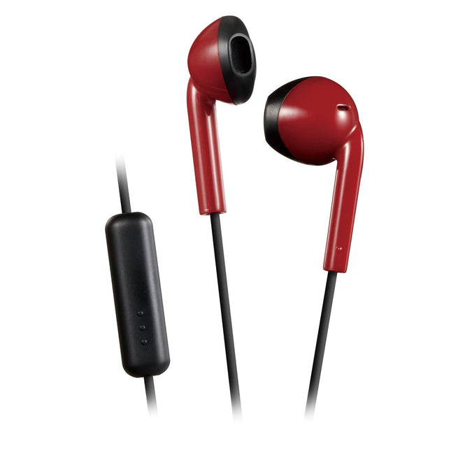 JVC Red and Black Sweat and Splash Proof Retro Earbuds with Microphone and Remote HAF19MRB