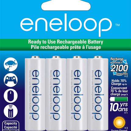 Panasonic BK-3MCCA4BA eneloop AA 2100 Cycle Ni-MH Pre-Charged Rechargeable Batteries, 4-Battery Pack
