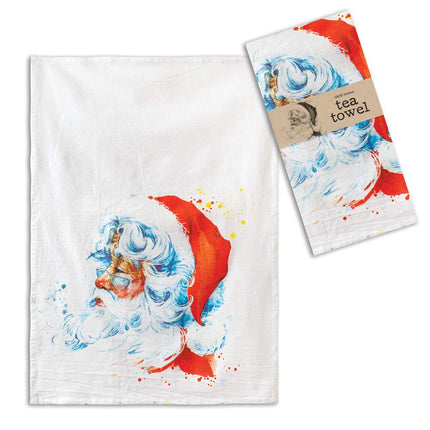 CTW 780157 Tea Towel with Watercolor Santa Claus, 28-inch Height, Cotton