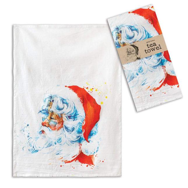 CTW 780157 Tea Towel with Watercolor Santa Claus, 28-inch Height, Cotton