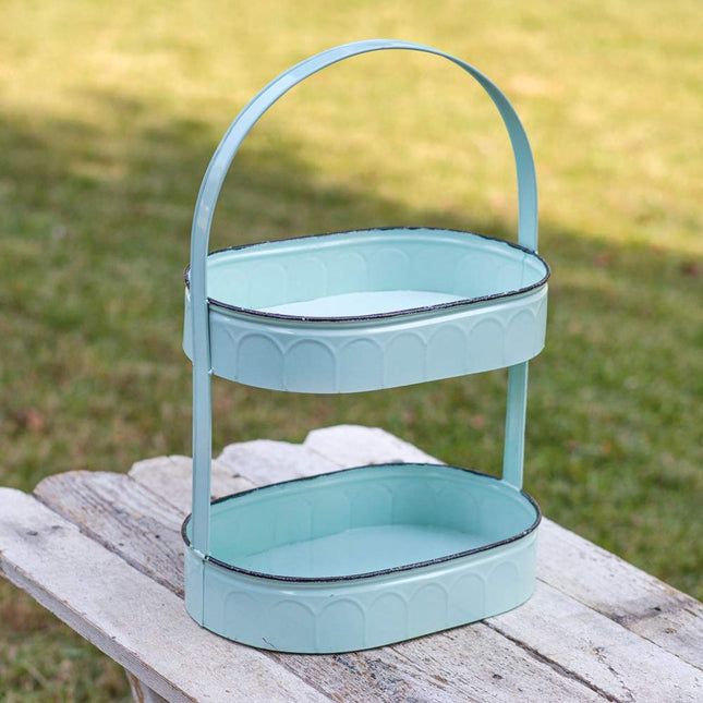 CTW Home Collection 370423 Two-Tiered Oval Tray, 19.5-inch Height, Seafoam