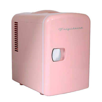 FRIGIDAIRE Mini Portable Compact Personal Fridge Cools & Heats, 4 Liter Capacity Chills Six 12 oz Cans, 100% Freon-Free & Eco Friendly, Includes Plugs for Home Outlet & 12V Car Charger - Pink