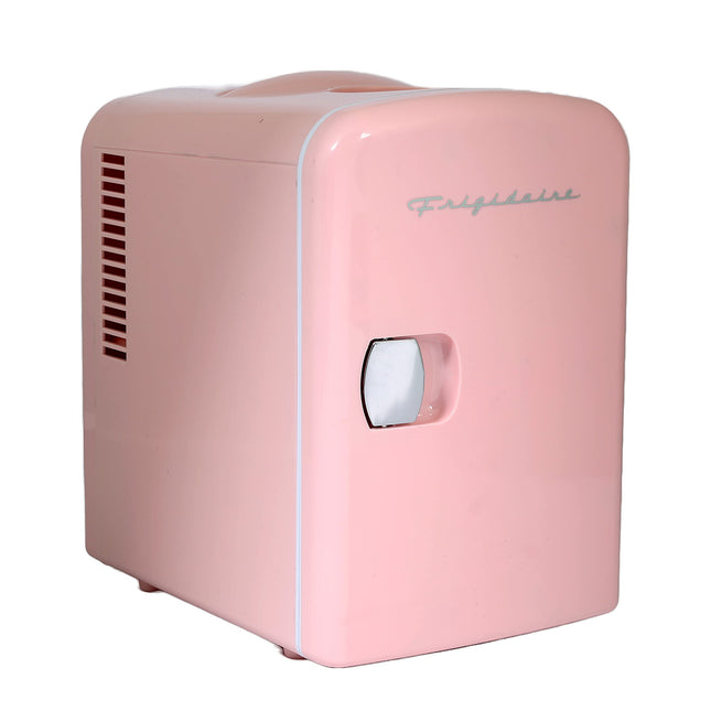 FRIGIDAIRE Mini Portable Compact Personal Fridge Cools & Heats, 4 Liter Capacity Chills Six 12 oz Cans, 100% Freon-Free & Eco Friendly, Includes Plugs for Home Outlet & 12V Car Charger - Pink