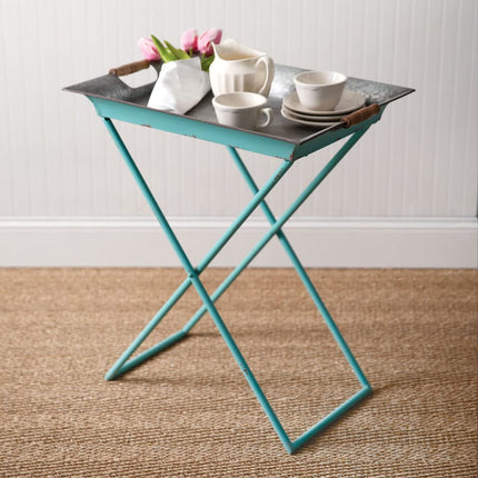 Colonial Tin Works Antiqued Folding Tray Table, 27-inch Height, Metal