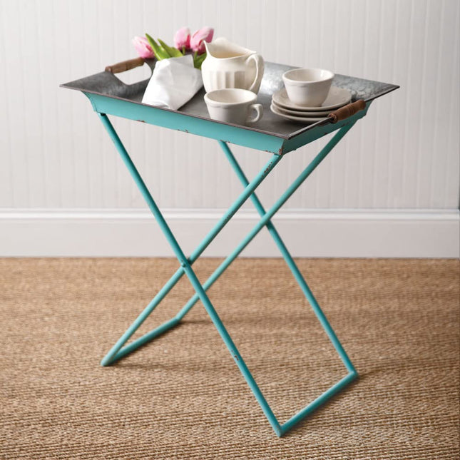 Colonial Tin Works Antiqued Folding Tray Table, 27-inch Height, Metal