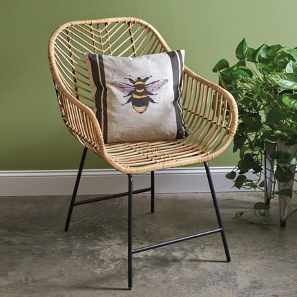 Colonial Tin Works Rattan Armchair with Metal Legs, 37-inch Height