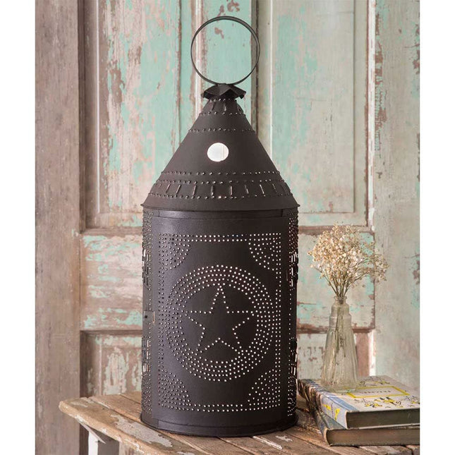 Colonial Tin Works Paul Revere Large Lamp with Punched Star Design,rustic brown