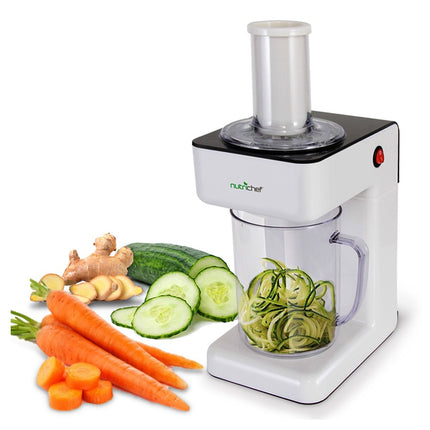 Nutrichef Electric Food Chopper | Zoodle Maker | 3-in-1 Vegetable Processor, Fruit Cutter, Spiral Shredder Machine, Veggie Spaghetti & Noodle maker | Includes Food Plunger & 1.2L Bowl