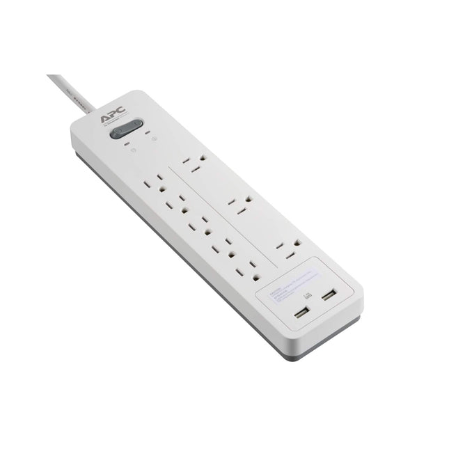 APC Power Strip Surge Protector with USB Charging Ports, PH8U2W, 2160 Joules, 8 Outlets, White