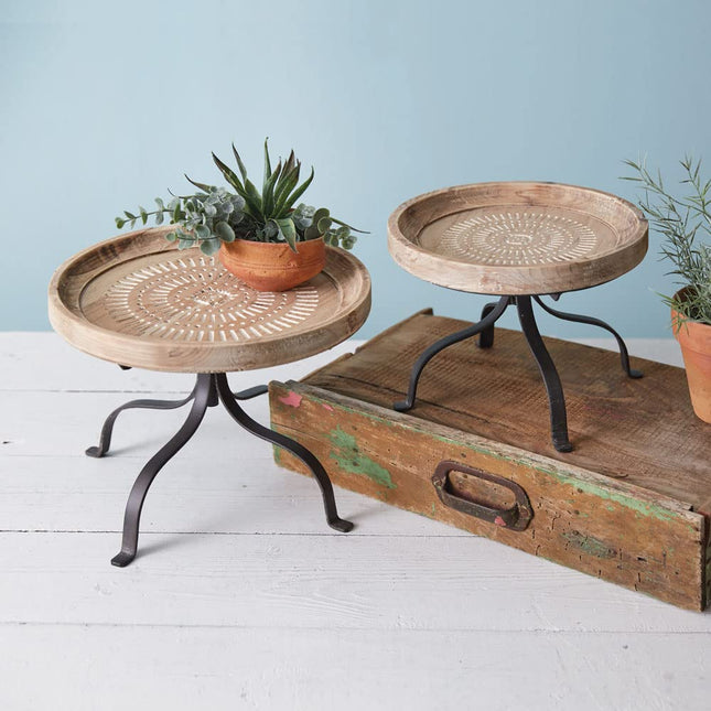 CTW Home Collection 530545 Carved Wood Dessert Stands, Set of 2