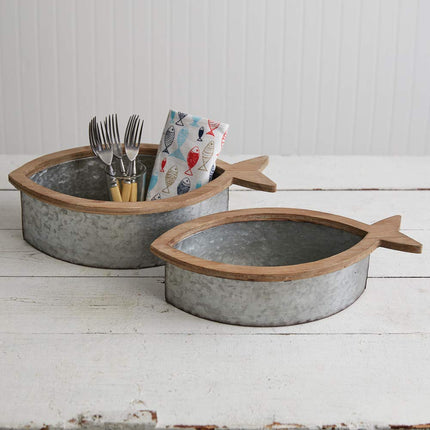 CTW Home Collection Southport Galvanized Fish Bins, Set of 2, 15.5-inch Width