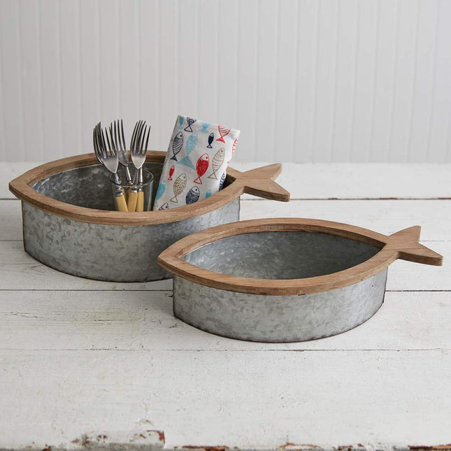 CTW Home Collection Southport Galvanized Fish Bins, Set of 2, 15.5-inch Width