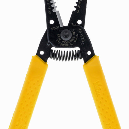 IDEAL Electrical 45-120 T-5 T-Stripper - 10-20 AWG, Yellow Wire Stripper with Looping Holes, Plier Nose, Spring Loaded Automatic Opening,Black