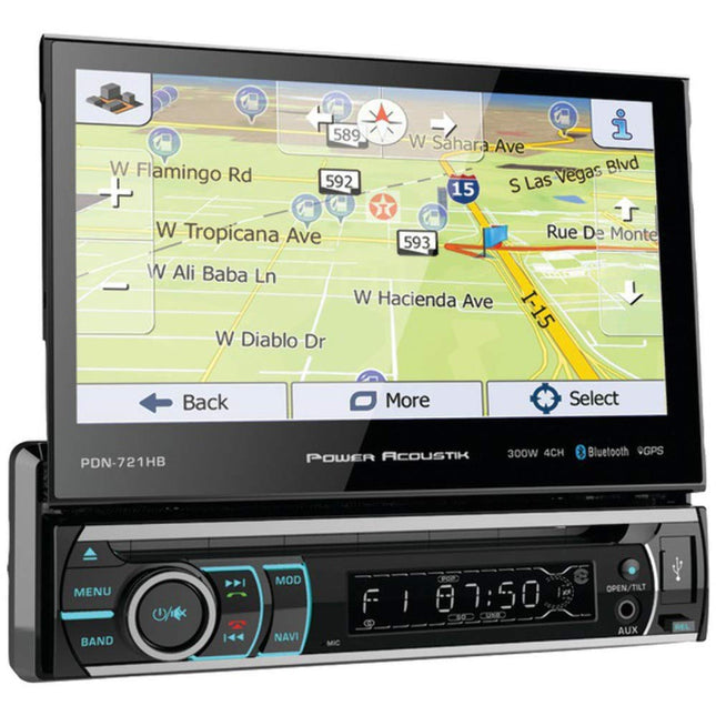 Power Acoustik PDN-721HB Single DIN Bluetooth In-Dash DVD/CD/AM/FM Car Stereo Receiver w/ 7  Touchscreen and Navigation , BLACK