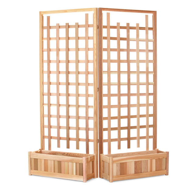All Things Cedar PL30-Twin 4-Piece Cedar Twin Planter Set with Trellis Screen