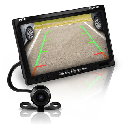 Pyle Backup Rear View Car Camera Screen Monitor System - Parking & Reverse Safety Distance Scale Lines, Waterproof, Night Vision, 170° View Angle, 7  LCD Video Color Display for Vehicles - (PLCM7700)