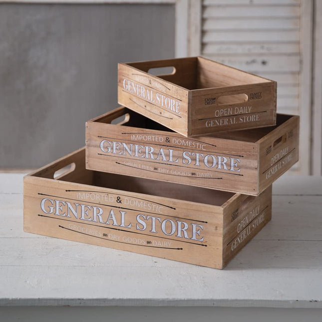 CTW Home Collection General Store Wood Crates Set, 18-inch Width, Home Decor, Food, Books Organizer