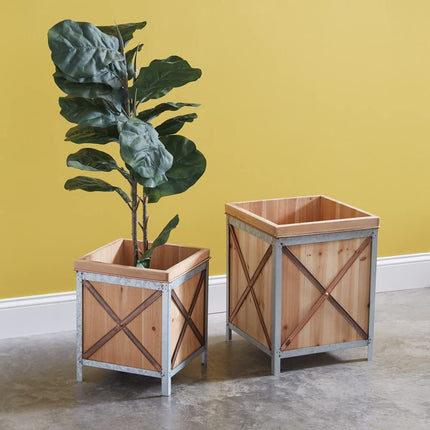 CTW Home Collection Wood Planter Boxes, Set of 2, Outdoor Decoration