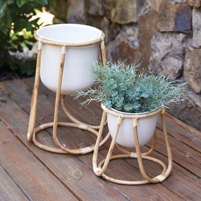 CTW 460353 Rattan Plant Stands with Pot, Set of 2
