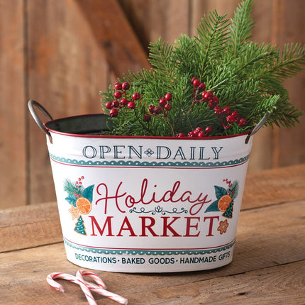 CTW Home Collection Holiday Market Bucket, 10-inch Height, Metal, Christmas Decor, Holiday Season