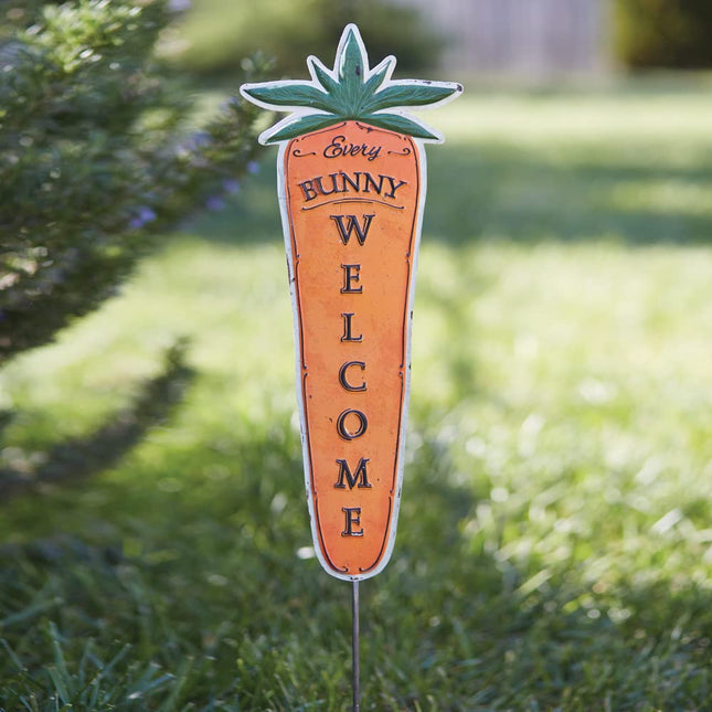 CTW Home Collection Welcome Every Bunny Carrot Garden Stake, Metal, 35-inch Height, Oudoor Decor, Garden Accent, Easter