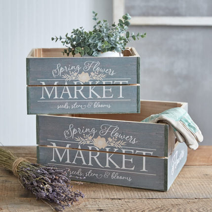 CTW Home Collection Spring Flower Market Crates Planter, Set of 2, Indoor or Outdoor Decoration