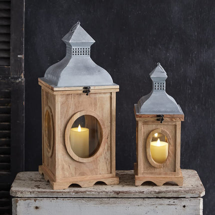 CTW Home Collection Oxeye Lanterns, 25-inch Height, Set of 2, Wood, Metal, Home, Home Décor