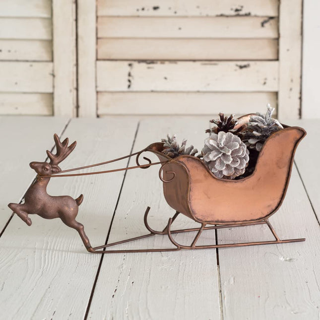 Colonial Tin Works Rustic Tabletop Reindeer and Sleigh