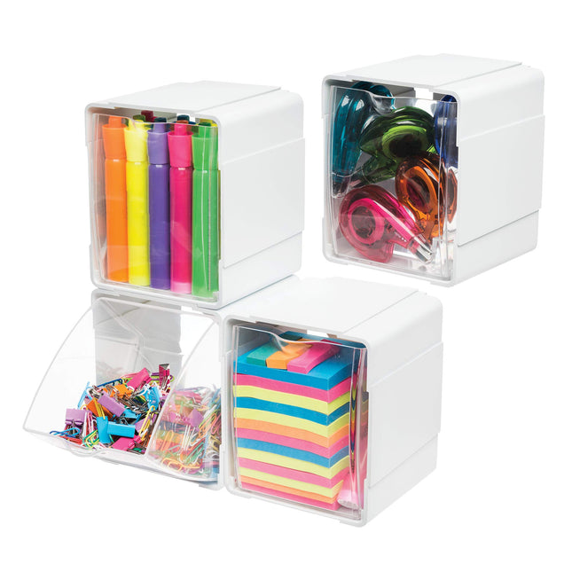 Deflecto Single Tilt Bins, 5.2 x 5.54 x 4.65, White, 4-Pieces (421103CR)