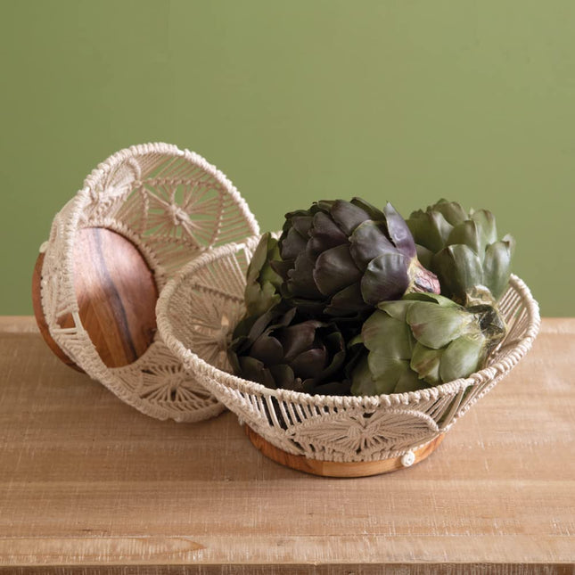 CTW 460379 Wood and Macrame Bowl, Set of 2