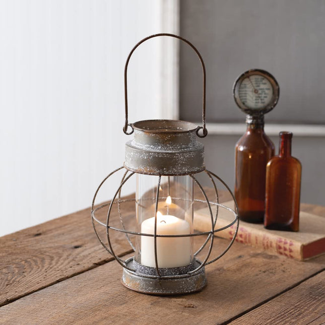 CTW Home Collection Appalachian Mountain Railroad Decorative Candle Lantern, Metal and Glass, 8.5-inch Height, Tabletop or Hanging Decoration