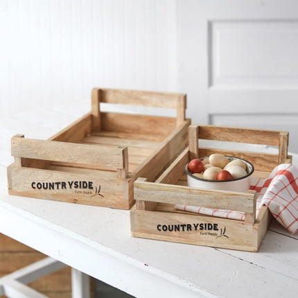 CTW Home Collection 370654 Countryside Wood Trays, Set of 2