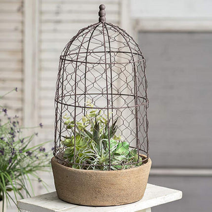 CTW Home Collection 840122 Tall Chicken Wire Cloche with Terra Cotta Pot, 18 1 -inch Height, Brown