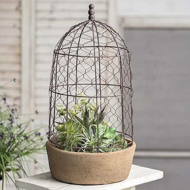 CTW Home Collection 840122 Tall Chicken Wire Cloche with Terra Cotta Pot, 18 1 -inch Height, Brown