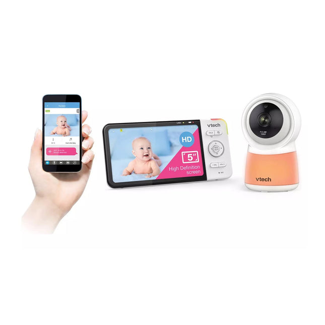 VTech RM5754HD RM5754HD Smart Wi-Fi 1080p Video Baby Monitor System with 5-in. Display, Night-Light, and Remote Access, White