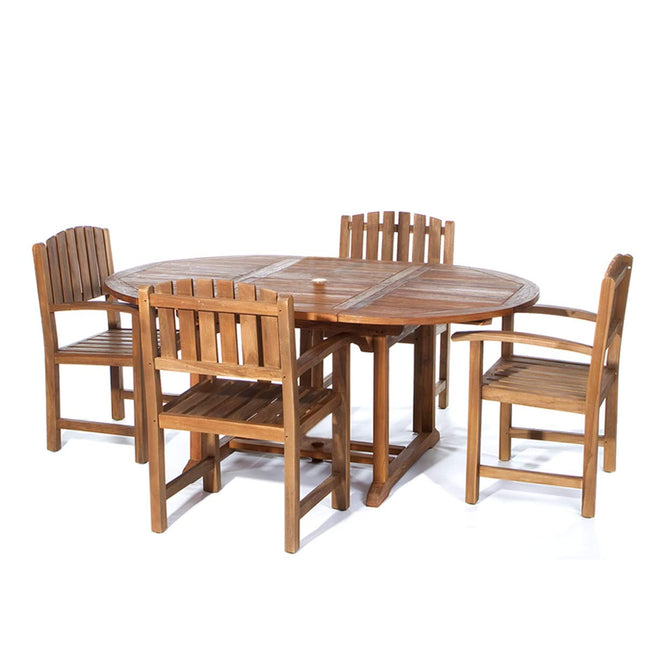 All Things Cedar TE70-20 5-Piece Teak Oval Extension Patio Table Dining Chair Set