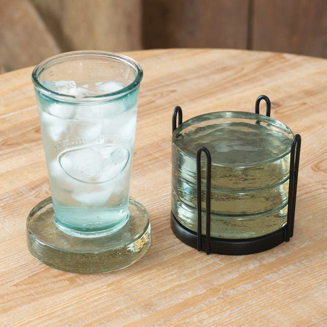CTW Home Collection 370514 Blocked Glass Coaster's Caddy, 4-inch Diameter