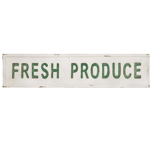 LargeRustic Country Fresh Produce Embossed Metal Wall Sign (White)